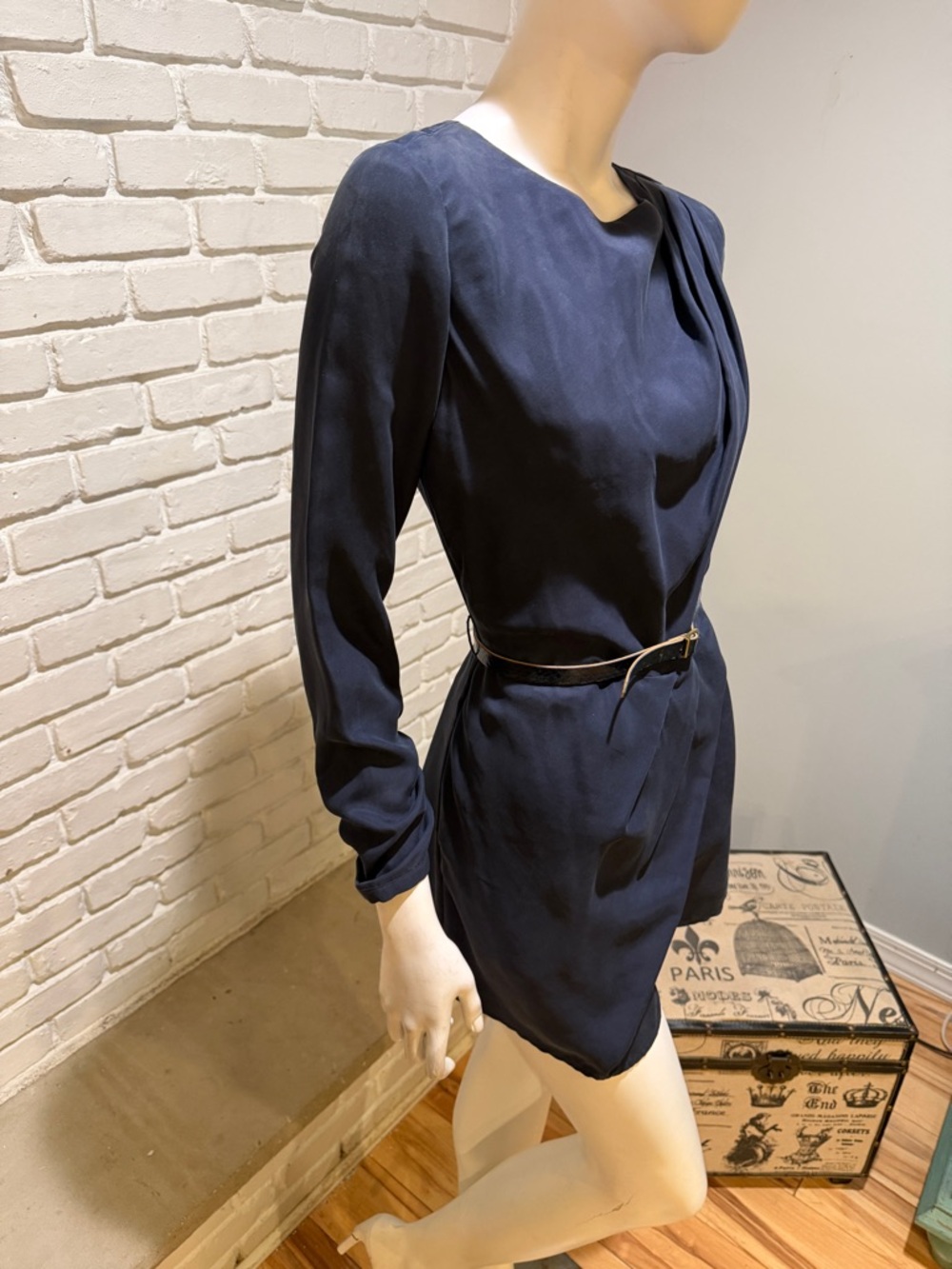 Dolce Vita 100% Silk Navy Shorts Romper Dress Belted Draped Mini NWT LONG SLEEVE - Picture 8 of 13